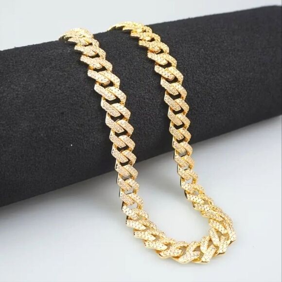 23.62 inch Unisex Cuban link golden diamond chain necklace - Picture 1 of 5
